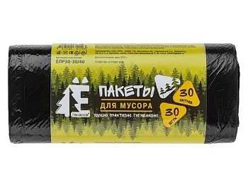 Мешки для мусора, 30 л, 30 шт, "Е-Ромашка", черные, РОМАШКА