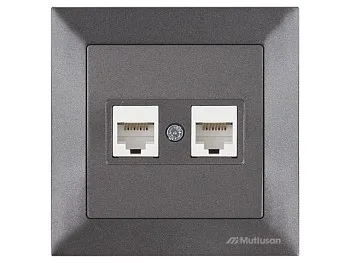Розетка компьютерная 2xRJ45 (Cat6, скрытая) дымчатая, DARIA, MUTLUSAN