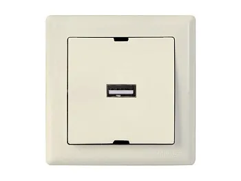 Розетка 1-ая USB (скрытая, горизонт.) кремовая, DARIA, MUTLUSAN