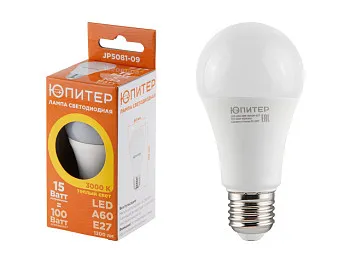 Лампа светодиодная A60 СТАНДАРТ 15 Вт 170-240В E27 3000К ЮПИТЕР