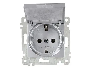 Розетка 1-ая (скрытая, без рамки, с/з, с крышкой) серебро, RITA, MUTLUSAN