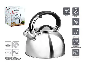 Чайник со свистком, нержавеющая сталь, 3.0 л, Assam, PERFECTO LINEA