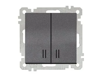 Выключатель 2-клав. (с подсветкой, скрытый, винт. зажим) дымчатый, ELITRA, MUTLUSAN