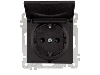 Розетка 1-ая (скрытая, без рамки, с/з, шторки, с крышкой) черная, DARIA, MUTLUSAN