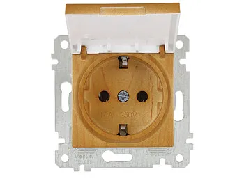 Розетка 1-ая (скрытая, без рамки, с/з, с крышкой) дуб, RITA, MUTLUSAN