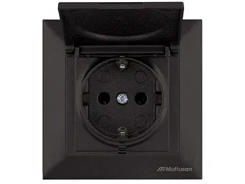 Розетка 1-ая (скрытая, с/з, с крышкой) черная, DARIA, MUTLUSAN