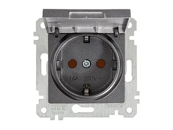 Розетка 1-ая (скрытая, без рамки, с/з, шторки, с крышкой) дымчатая, RITA, MUTLUSAN