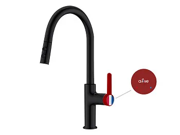 Смеситель для кухни (Lt) D35, серия Rose черный + красный, a-five