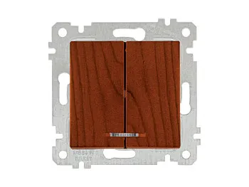 Выключатель 2-клав. (с подсветкой, скрытый, без рамки, винт. зажим) вишня, RITA, MUTLUSAN