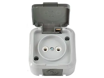 Розетка 1-ая (открытая, б/з, брызг. защ.) серая, Пралеска Аква, Bylectrica