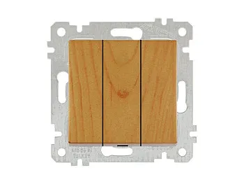 Выключатель 3-клав. (скрытый, без рамки, пруж. зажим) дуб, RITA, MUTLUSAN