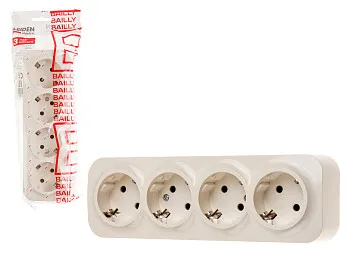 Розетка 4-ая (открытая, с/з) бежевая, Bailly, LEIDEN ELECTRIC