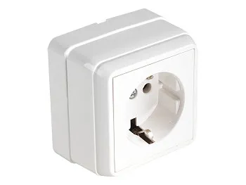 Розетка 1-ая (открытая, с/з) белая, BRON, MUTLUSAN