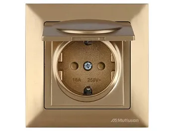 Розетка 1-ая (скрытая, с/з, шторки,с крышкой) золото, DARIA, MUTLUSAN