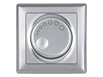 Выключатель поворотный с подсветкой (диммер) (скрытый, винт. зажим, 600Вт) серебро, DARIA, MUTLUSAN