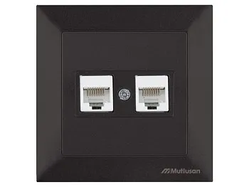 Розетка компьютерная 2xRJ45 (Cat5e, скрытая) черная, DARIA, MUTLUSAN