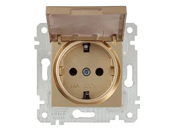 Розетка 1-ая (скрытая, без рамки, с/з, с крышкой) золото, RITA, MUTLUSAN