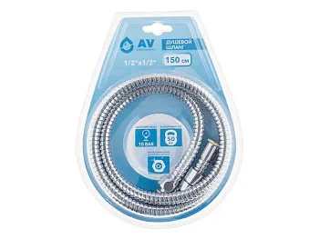 Шланг душевой, SUS/EPDM, 1/2" г-г 150 см, хром, AV Engineering