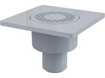 Сливной трап 150х150/50, прямой сток, решетка серая, гидрозатвор мокрый, Alcaplast