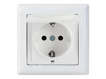 Розетка 1-ая (скрытая, с/з, с крышкой) белая, DARIA, MUTLUSAN