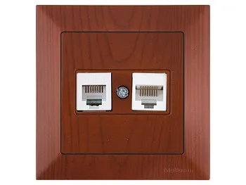 Розетка телефонная + компьютерная (RJ12+Cat5e, скрытая) вишня, DARIA, MUTLUSAN