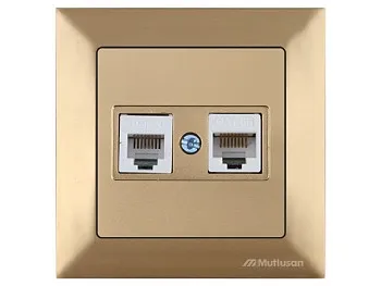 Розетка телефонная + компьютерная (RJ12+Cat5e, скрытая) золото, DARIA, MUTLUSAN