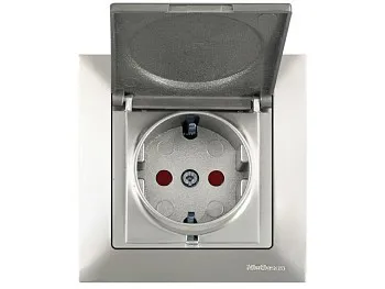 Розетка 1-ая (скрытая, с/з, шторки, с крышкой) титан, DARIA, MUTLUSAN