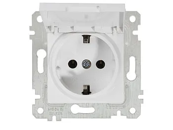 Розетка 1-ая (скрытая, без рамки, с/з, с крышкой) белая, RITA, MUTLUSAN