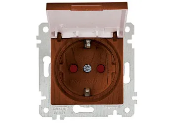 Розетка 1-ая (скрытая, без рамки, с/з, шторки,с крышкой) орех, RITA, MUTLUSAN