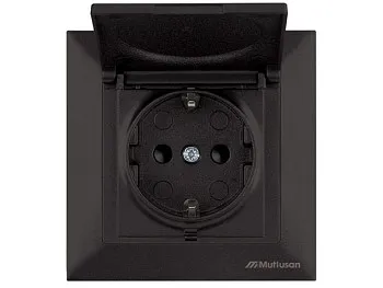 Розетка 1-ая (скрытая, с/з, шторки, с крышкой) черная, DARIA, MUTLUSAN
