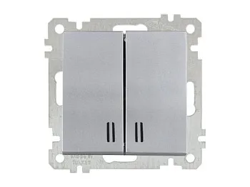 Выключатель 2-клав. (с подсветкой, скрытый, винт. зажим) серебро, ELITRA, MUTLUSAN
