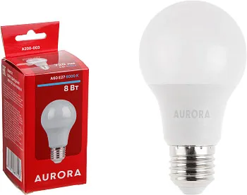 Лампа светодиодная A60 СТАНДАРТ 8Вт 230В E27 6000K AURORA