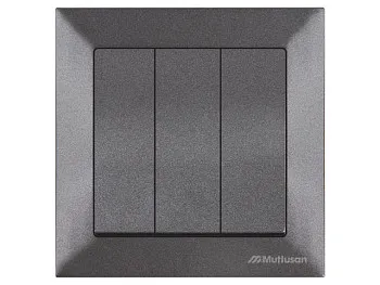 Выключатель 3-клав. (скрытый, пруж. зажим) дымчатый, DARIA, MUTLUSAN