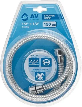 Шланг душевой, PVC, 1/2" г-г 150 см, хром, AV Engineering