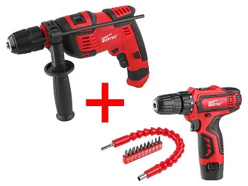 Дрель ударная WORTEX DS 1308 в кор. + АКЦИЯ(шур. со скидкой + набор бит)