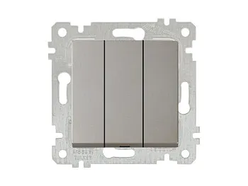 Выключатель 3-клав. (скрытый, без рамки, пруж. зажим) титан, RITA, MUTLUSAN