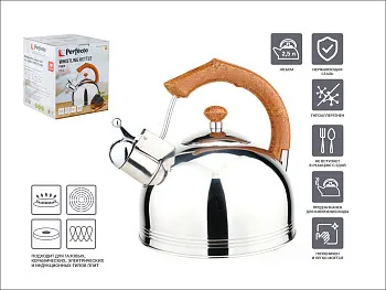 Чайник со свистком, нержавеющая сталь, 2.5 л, Puer, PERFECTO LINEA