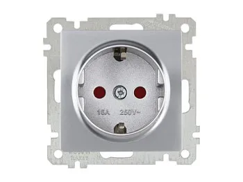 Розетка 1-ая (скрытая, с/з, шторки) серебро, ELITRA, MUTLUSAN