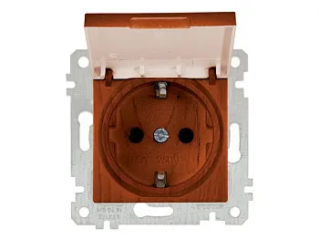 Розетка 1-ая (скрытая, без рамки, с/з, с крышкой) вишня, RITA, MUTLUSAN