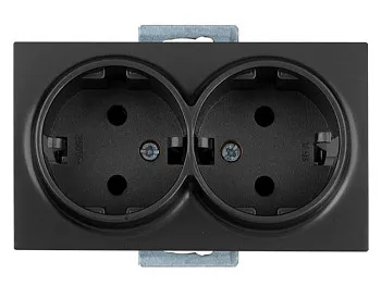 Розетка 2-ая (скрытая, с/з, керамика) черная, DARIA, MUTLUSAN