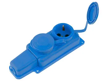 Розетка 2-ая переносная (с/з, 16А, 250В, брызг. защ.) каучук, синяя Юпитер