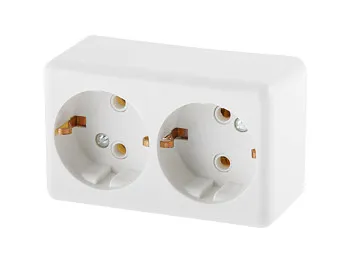 Розетка 2-ая (открытая, с/з) белая, Эконом, Юпитер