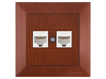 Розетка компьютерная 2xRJ45 (Cat6, скрытая) вишня, DARIA, MUTLUSAN
