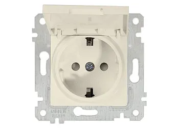 Розетка 1-ая (скрытая, без рамки, с/з, шторки,с крышкой) кремовая, RITA, MUTLUSAN