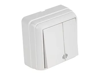 Выключатель 2-клав. (с подсветкой, открытый) белый, BRON, MUTLUSAN