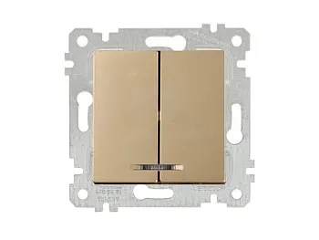 Выключатель 2-клав. (с подсветкой, скрытый, без рамки, винт. зажим) золото, RITA, MUTLUSAN
