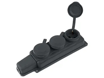 Розетка 3-ая переносная (с/з, 16А, 250В, брызг. защ.) каучук, черная, Юпитер