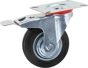 Опора колёсная d-100мм на площадке с фиксатором, резиновая STARFIX