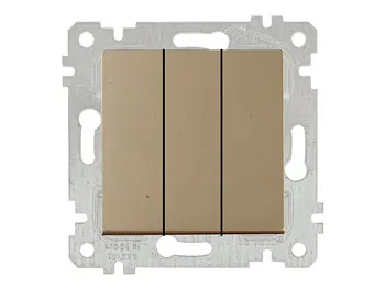 Выключатель 3-клав. (скрытый, без рамки, пруж. зажим) золото, RITA, MUTLUSAN