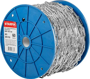 Цепь сварная длиннозвенная, оцинк. М3 DIN 763 (бухта 60 м) STARFIX